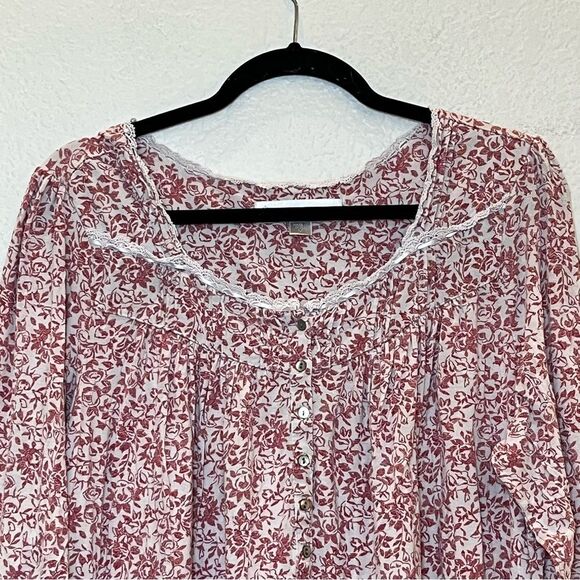Eileen West Micromodal Floral Long Sleeve Nightgown in White/Red size Medium - Picture 3 of 11
